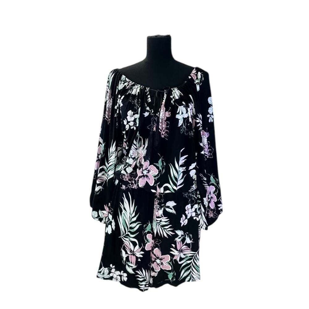 Lascana for Venus Black Floral Off-Shoulder Boho Romper 2X